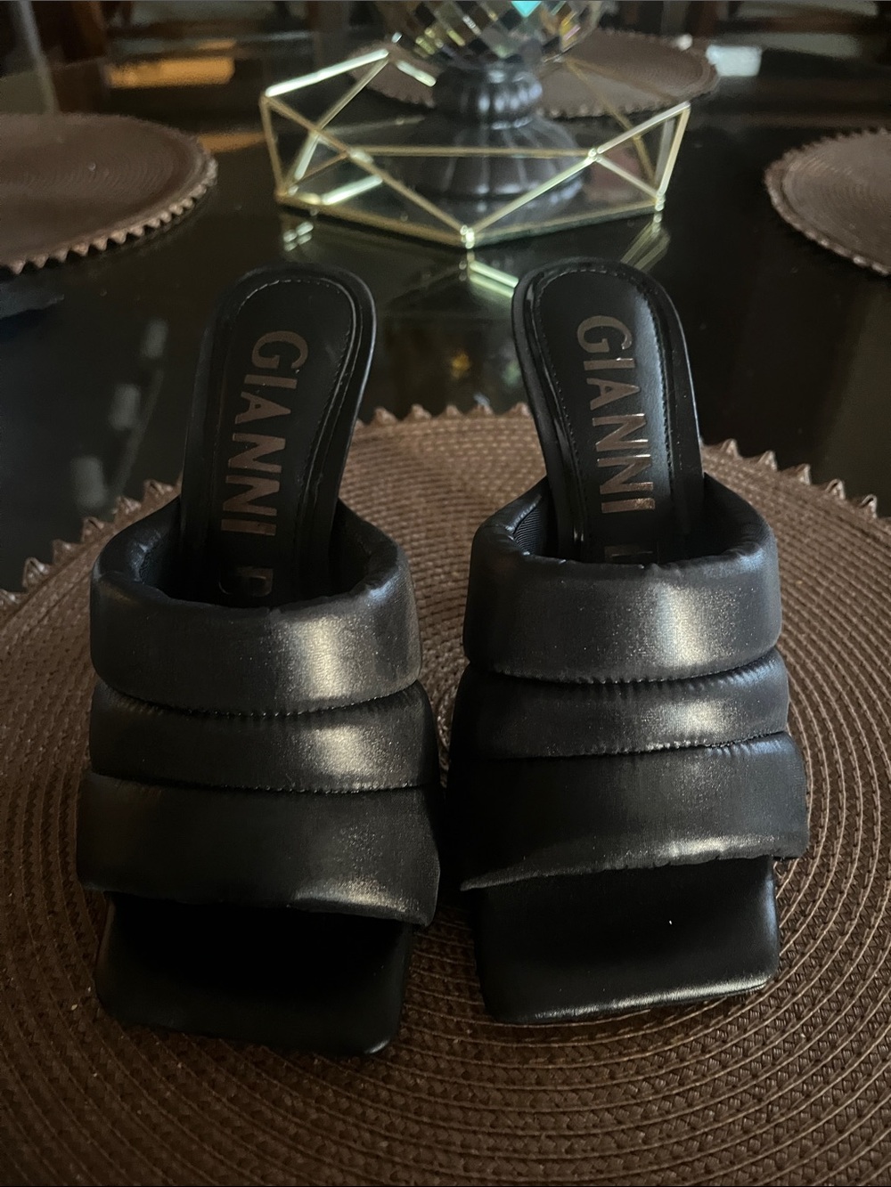 Gianni Bini Black Quilted Slide Mules